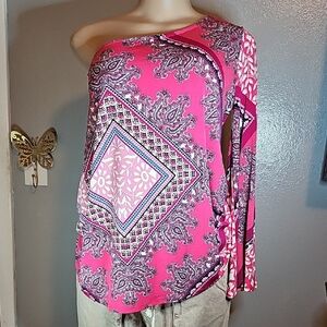 Chico's Pink Paisley One-Shoulder Blouse